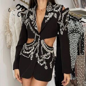NWT  - Women’s Cutout Black Rhinestone Blazer